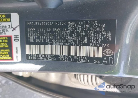 2016 Toyota Corolla S Plus из США, поврежденный, VIN 2T1BURHE1GC715757